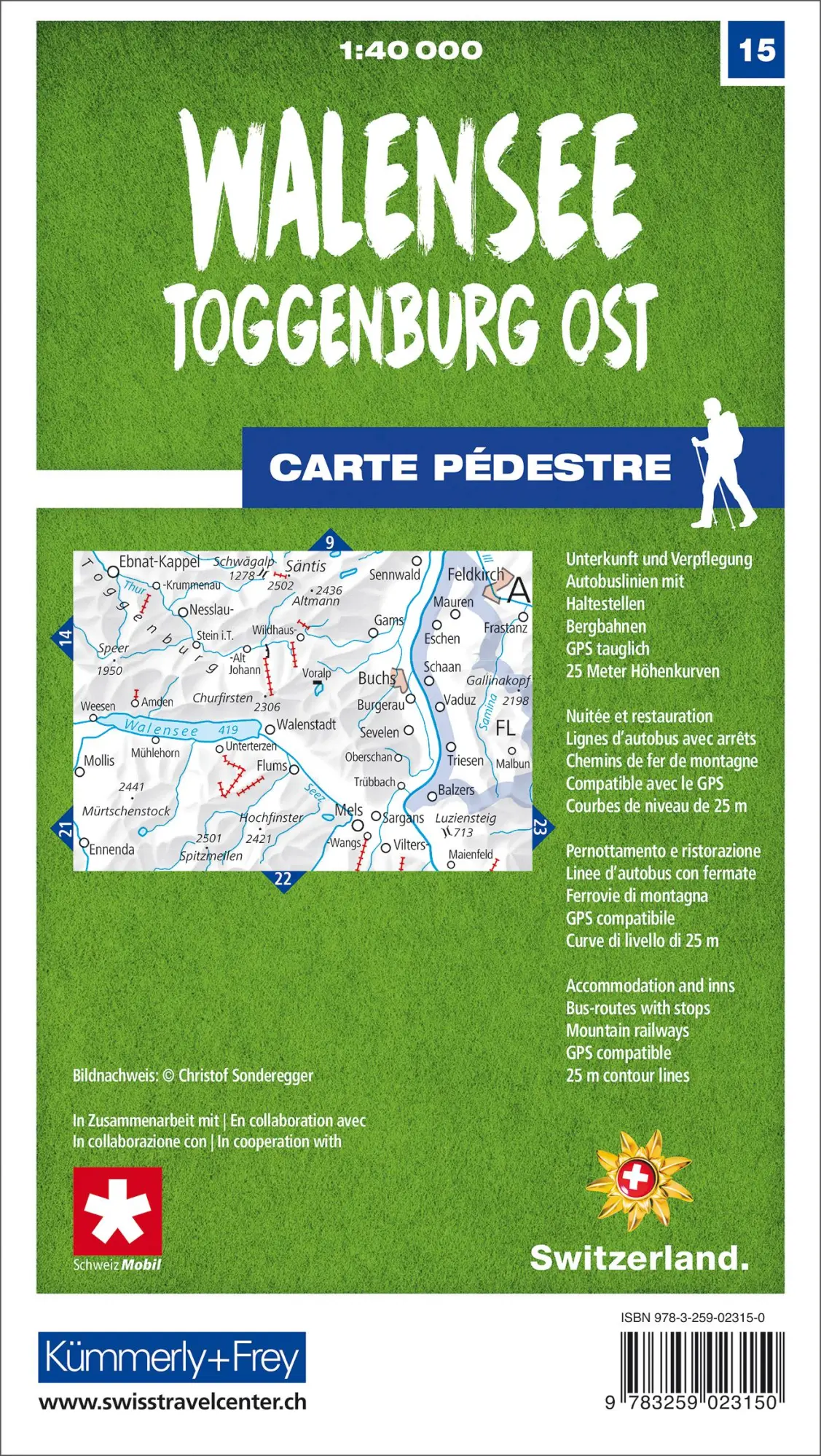 Rückseite: 9783259023150 | Walensee - Toggenburg Ost 15 Wanderkarte 1:40 000 matt laminiert