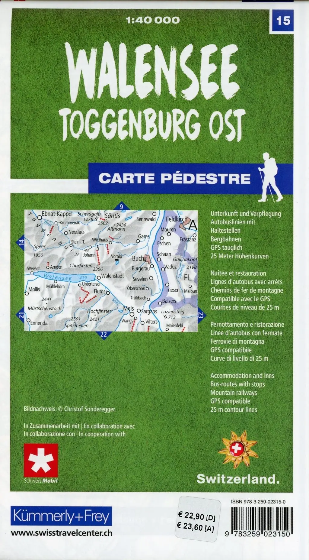 Bild: 9783259023150 | Walensee - Toggenburg Ost 15 Wanderkarte 1:40 000 matt laminiert