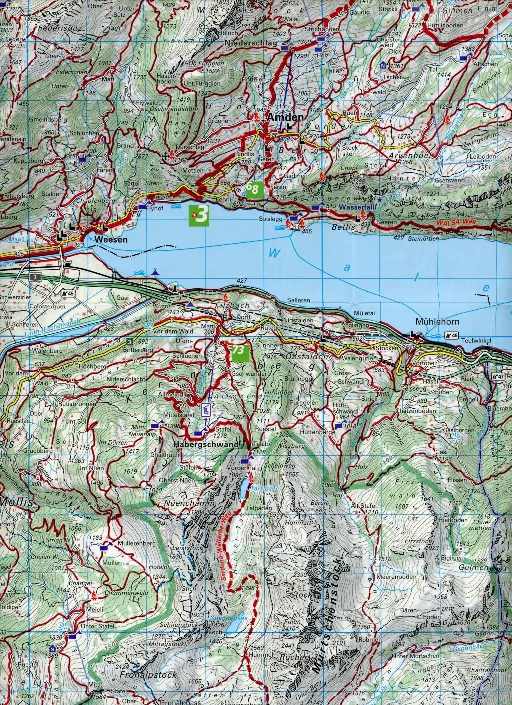Bild: 9783259023150 | Walensee - Toggenburg Ost 15 Wanderkarte 1:40 000 matt laminiert