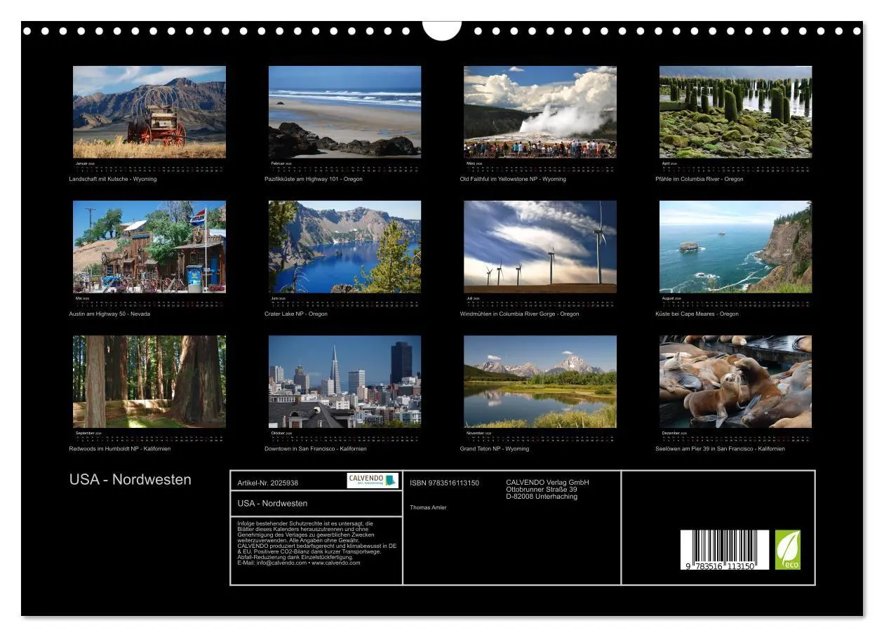Bild: 9783516113150 | USA - Nordwesten (Wandkalender 2026 DIN A3 quer), CALVENDO...