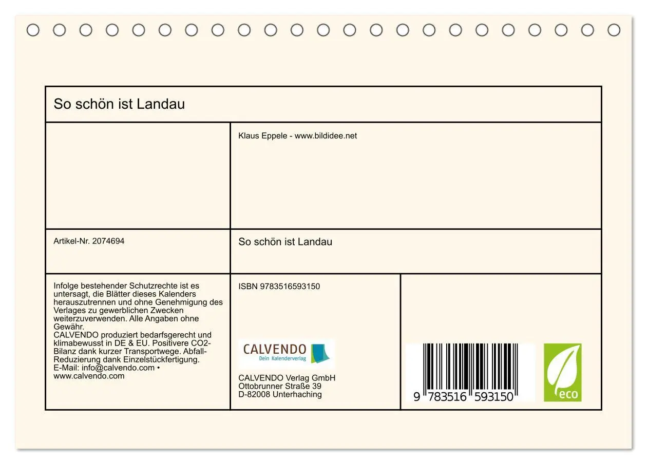 Bild: 9783516593150 | So schön ist Landau (Tischkalender 2026 DIN A5 quer), CALVENDO...
