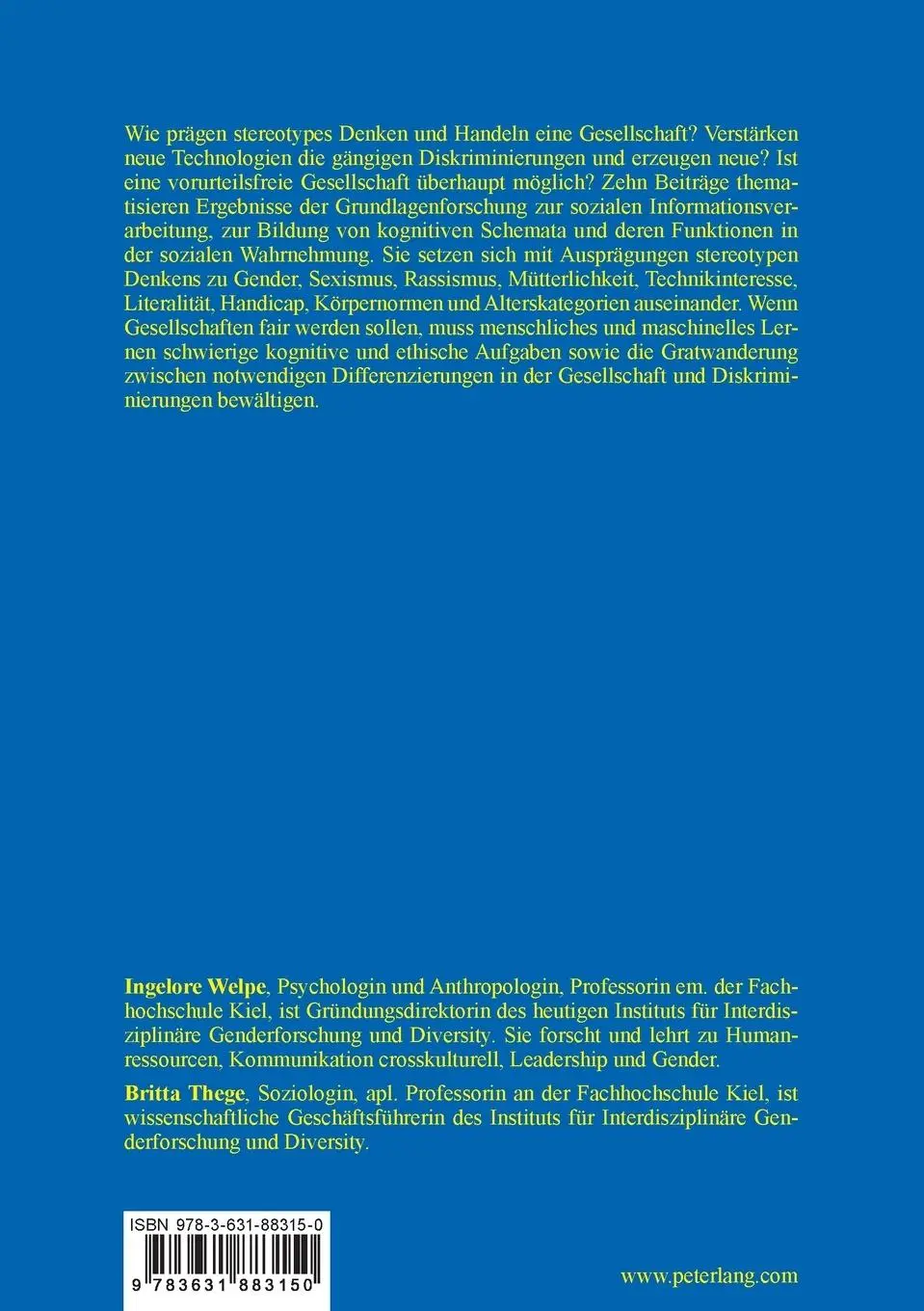 Rückseite: 9783631883150 | Die stereotype Gesellschaft | Ingelore Welpe (u. a.) | Taschenbuch