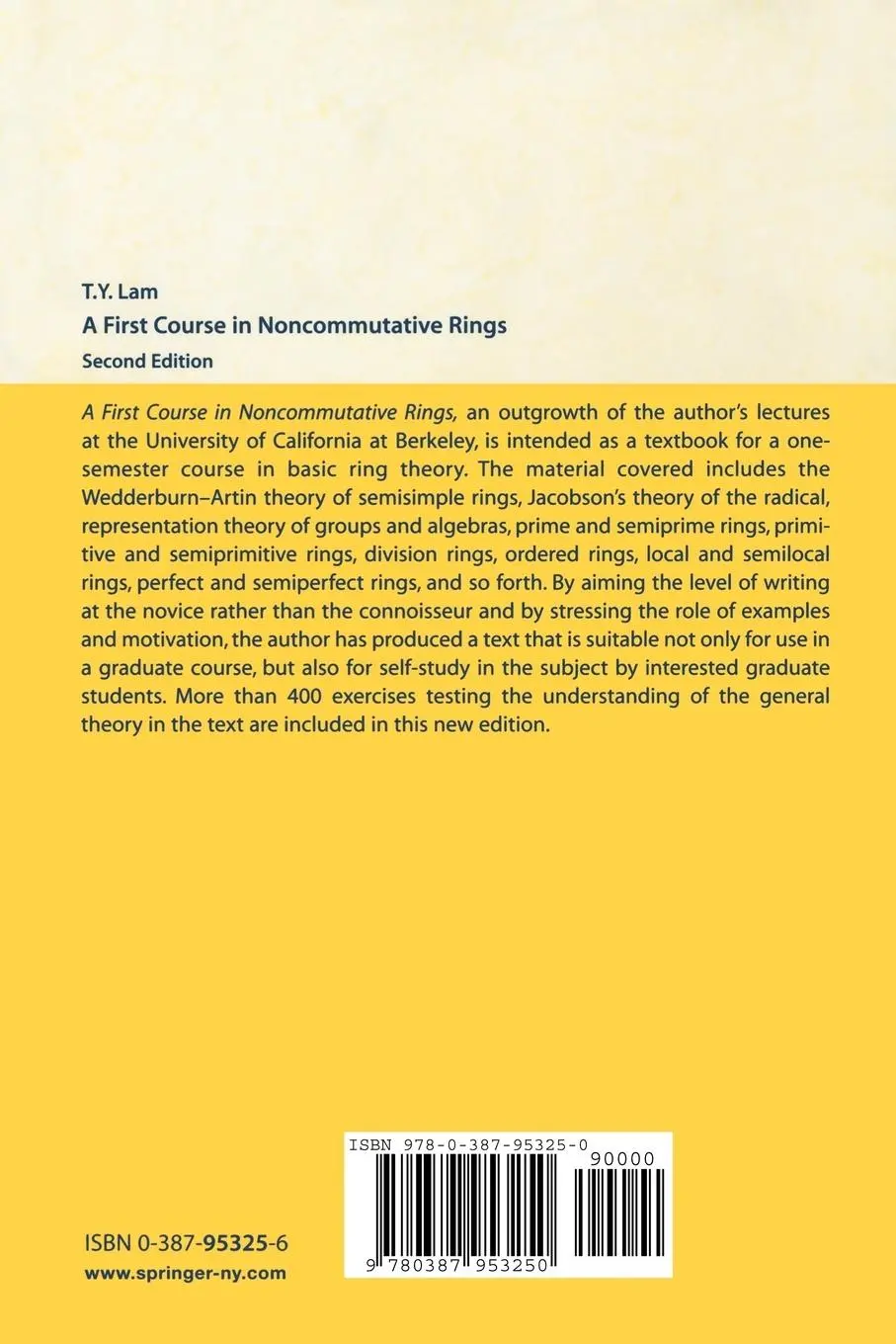Rückseite: 9780387953250 | A First Course in Noncommutative Rings | Tsit-Yuen Lam | Taschenbuch