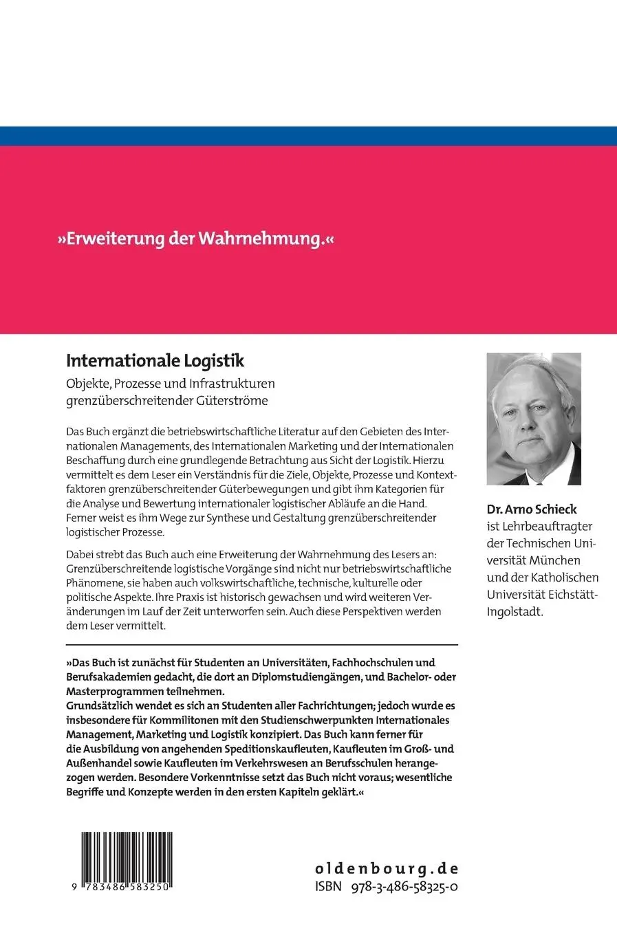 Rückseite: 9783486583250 | Internationale Logistik | Arno Schieck | Buch | XXVIII | Deutsch