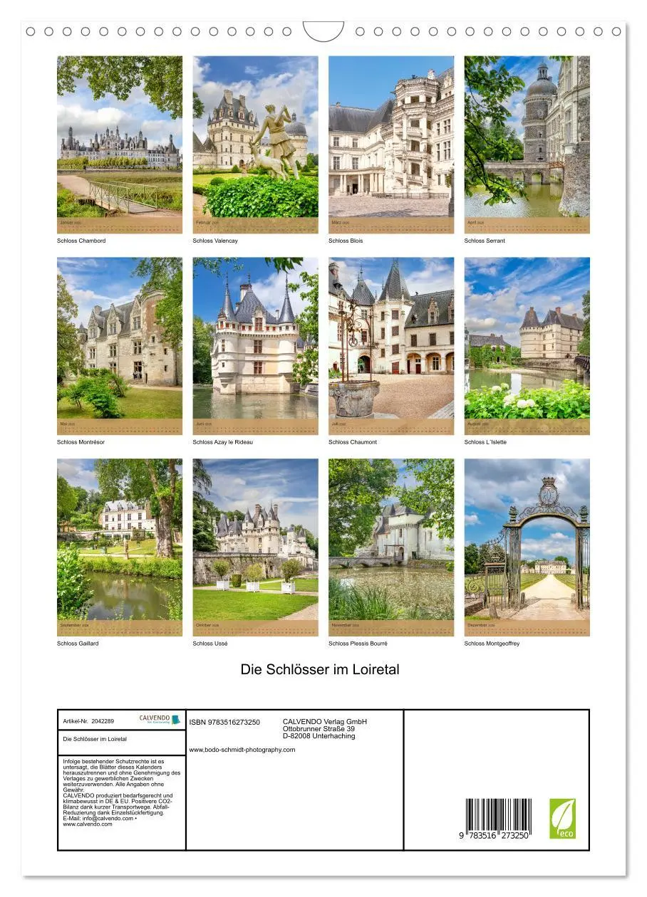 Bild: 9783516273250 | Die Schlösser im Loiretal (Wandkalender 2026 DIN A3 hoch), CALVENDO...