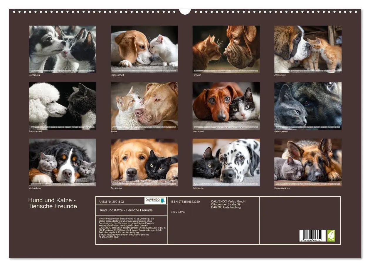 Bild: 9783516653250 | Hund und Katze - Tierische Freunde (Wandkalender 2026 DIN A2 quer),...
