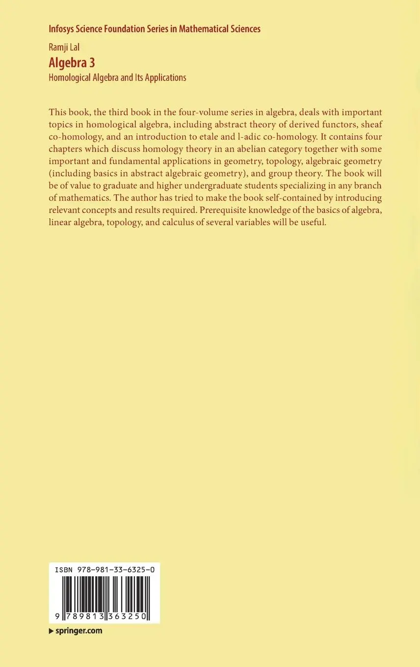 Rückseite: 9789813363250 | Algebra 3 | Homological Algebra and Its Applications | Ramji Lal | xv