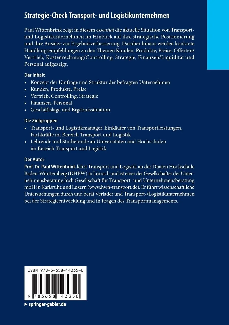 Rückseite: 9783658143350 | Strategie-Check Transport- und Logistikunternehmen | Paul Wittenbrink