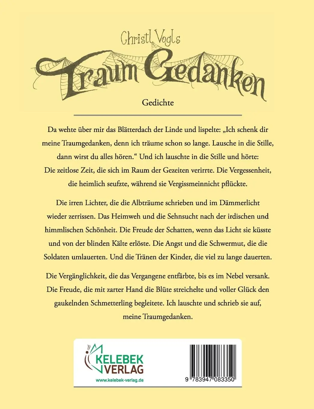 Rückseite: 9783947083350 | Traumgedanken | Gedichte | Christl Vogl | Taschenbuch | 60 S. | 2020