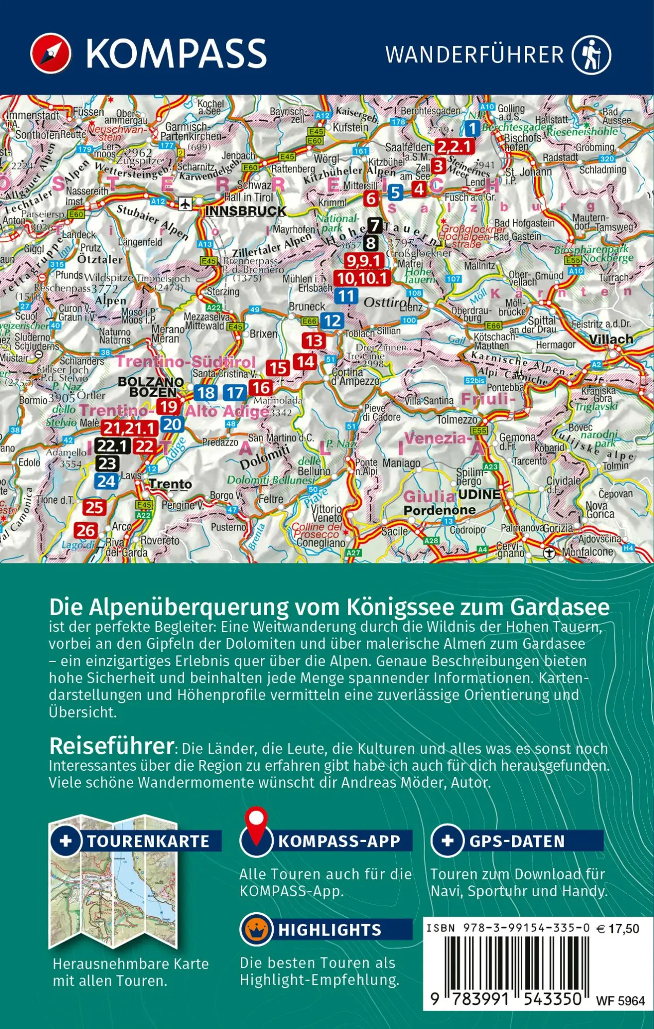 Rückseite: 9783991543350 | KOMPASS Wanderführer Die Alpenüberquerung vom Königssee zum...