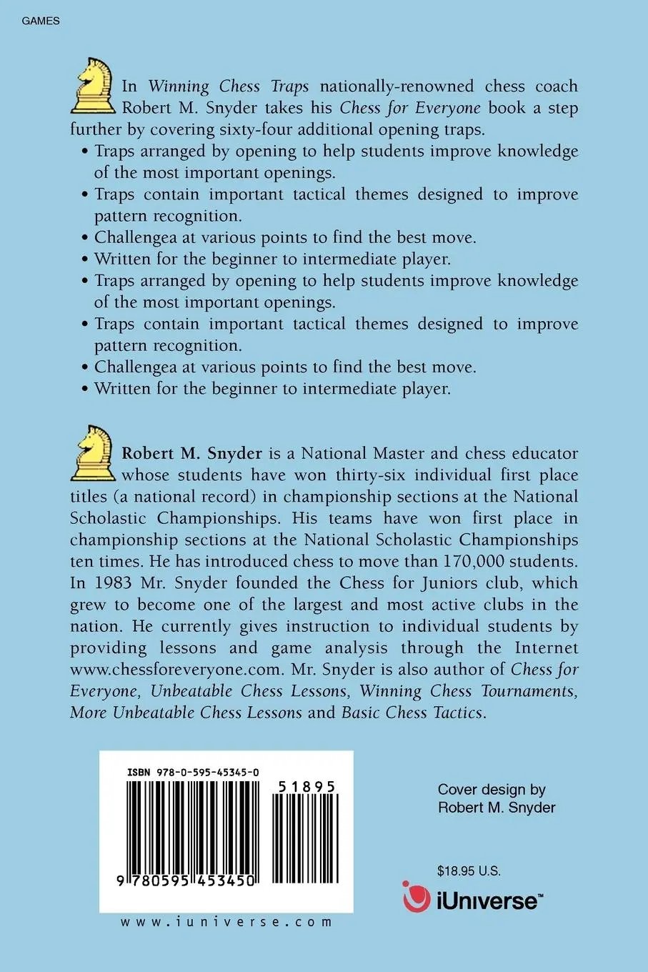 Rückseite: 9780595453450 | Winning Chess Traps | Robert M Snyder | Taschenbuch | Englisch | 2007