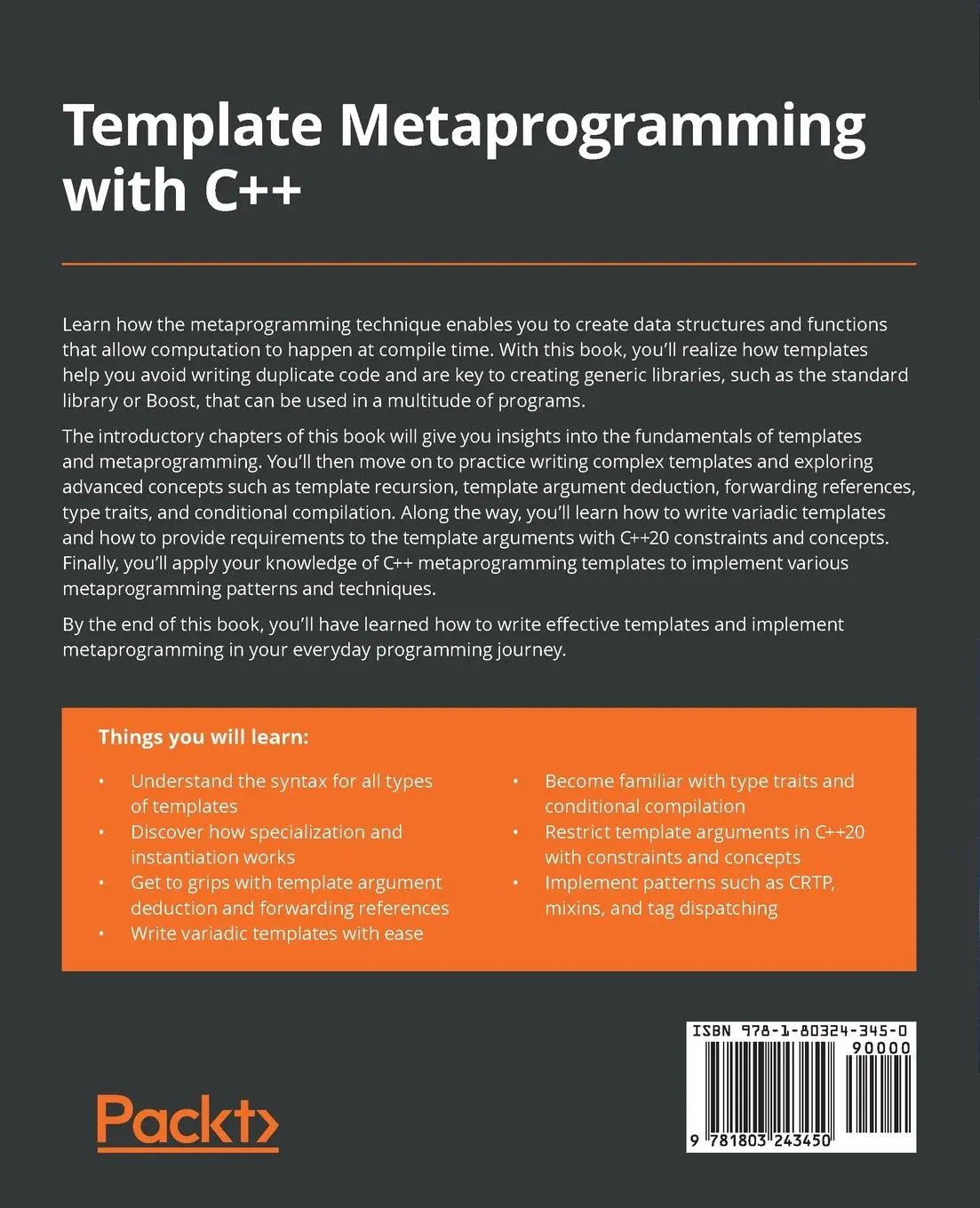 Rückseite: 9781803243450 | Template Metaprogramming with C++ | Marius Bancila | Taschenbuch