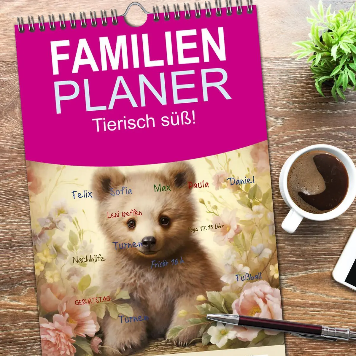 Bild: 9783516493450 | Familienplaner 2026 - Tierisch süß! mit 5 Spalten (Wandkalender, 21...