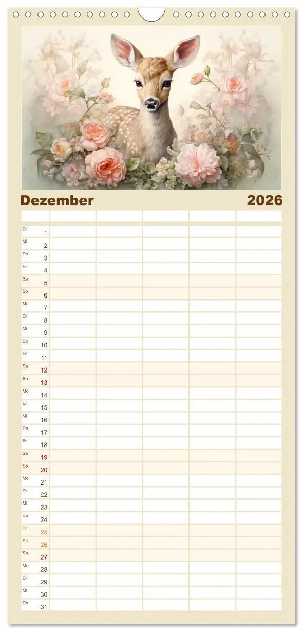 Bild: 9783516493450 | Familienplaner 2026 - Tierisch süß! mit 5 Spalten (Wandkalender, 21...