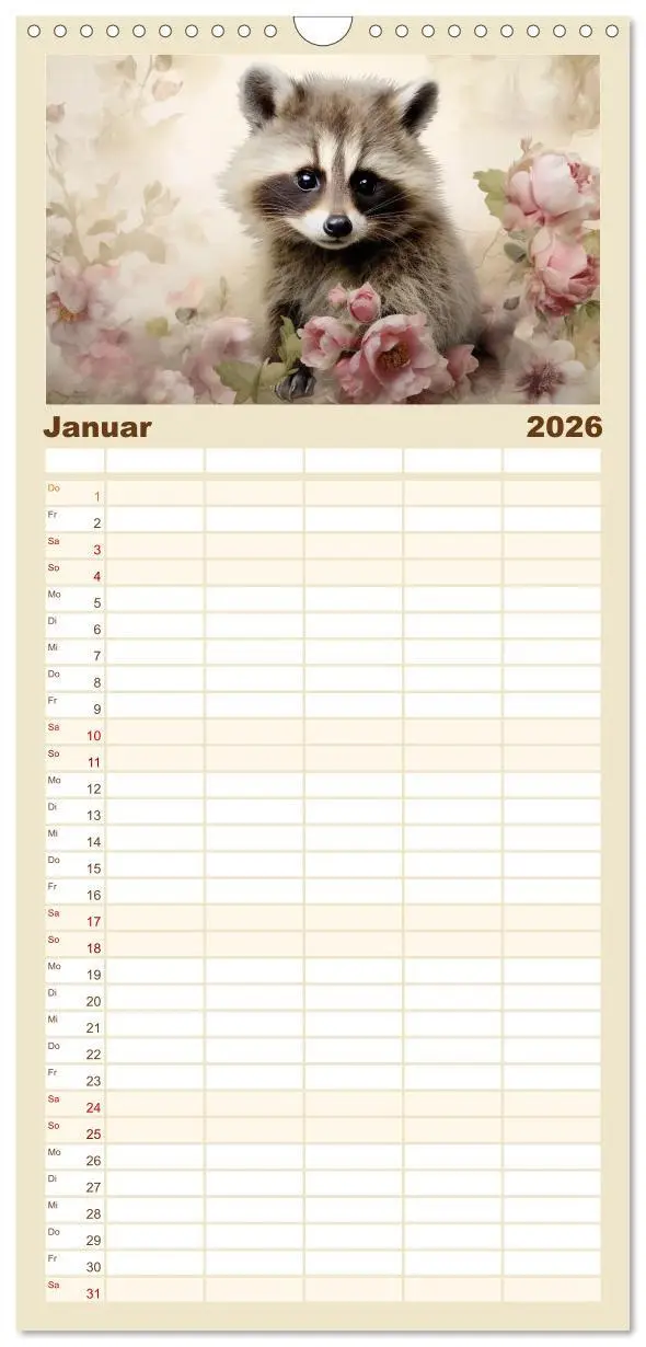Bild: 9783516493450 | Familienplaner 2026 - Tierisch süß! mit 5 Spalten (Wandkalender, 21...