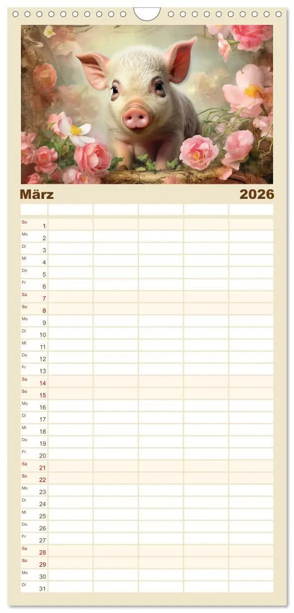 Bild: 9783516493450 | Familienplaner 2026 - Tierisch süß! mit 5 Spalten (Wandkalender, 21...