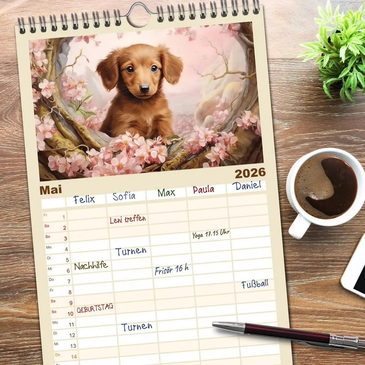 Bild: 9783516493450 | Familienplaner 2026 - Tierisch süß! mit 5 Spalten (Wandkalender, 21...