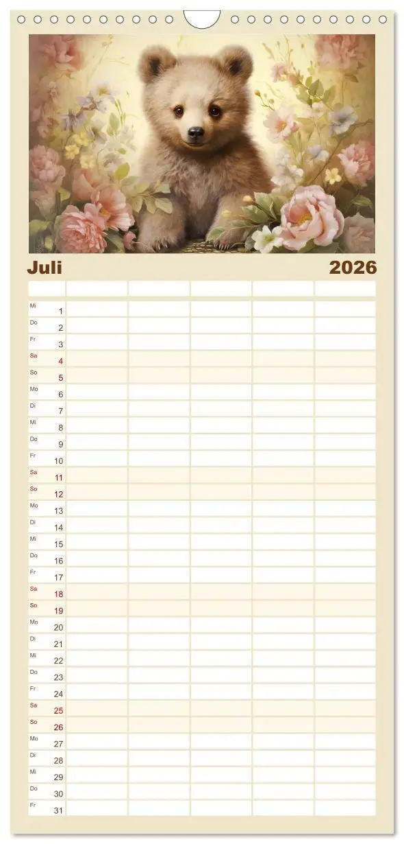 Bild: 9783516493450 | Familienplaner 2026 - Tierisch süß! mit 5 Spalten (Wandkalender, 21...