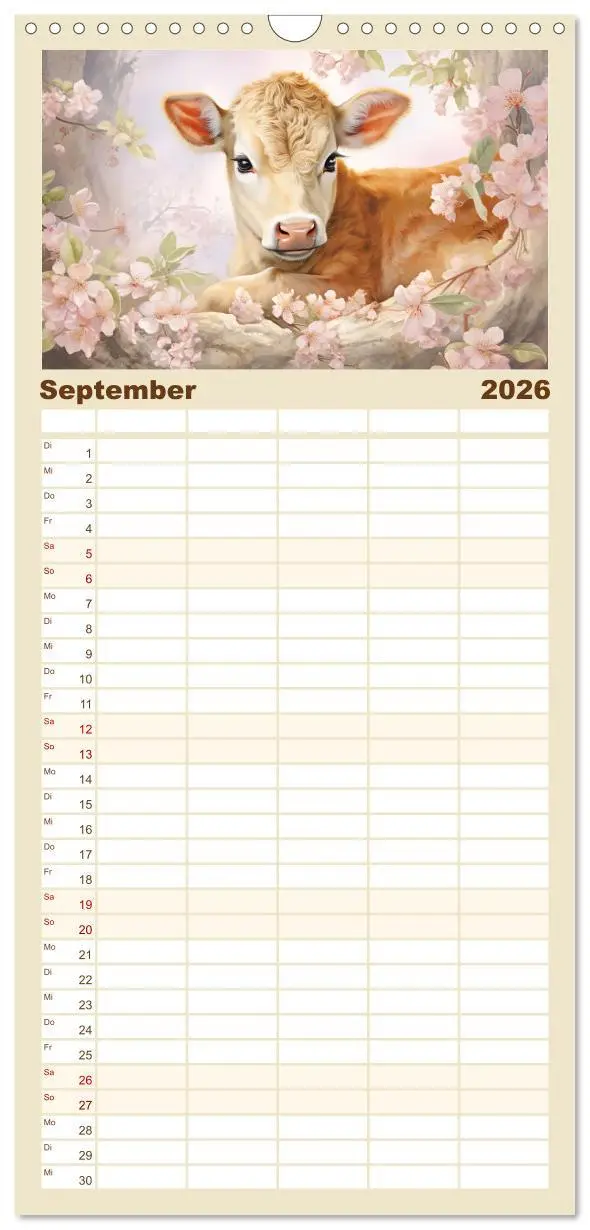 Bild: 9783516493450 | Familienplaner 2026 - Tierisch süß! mit 5 Spalten (Wandkalender, 21...