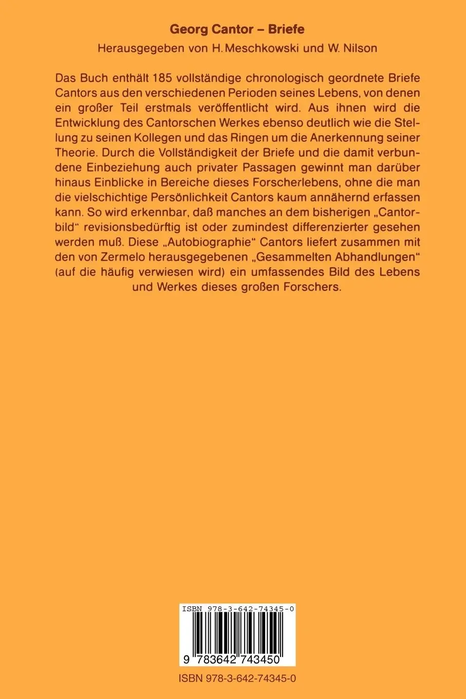 Rückseite: 9783642743450 | Briefe | Georg Cantor | Taschenbuch | xi | Deutsch | 2012