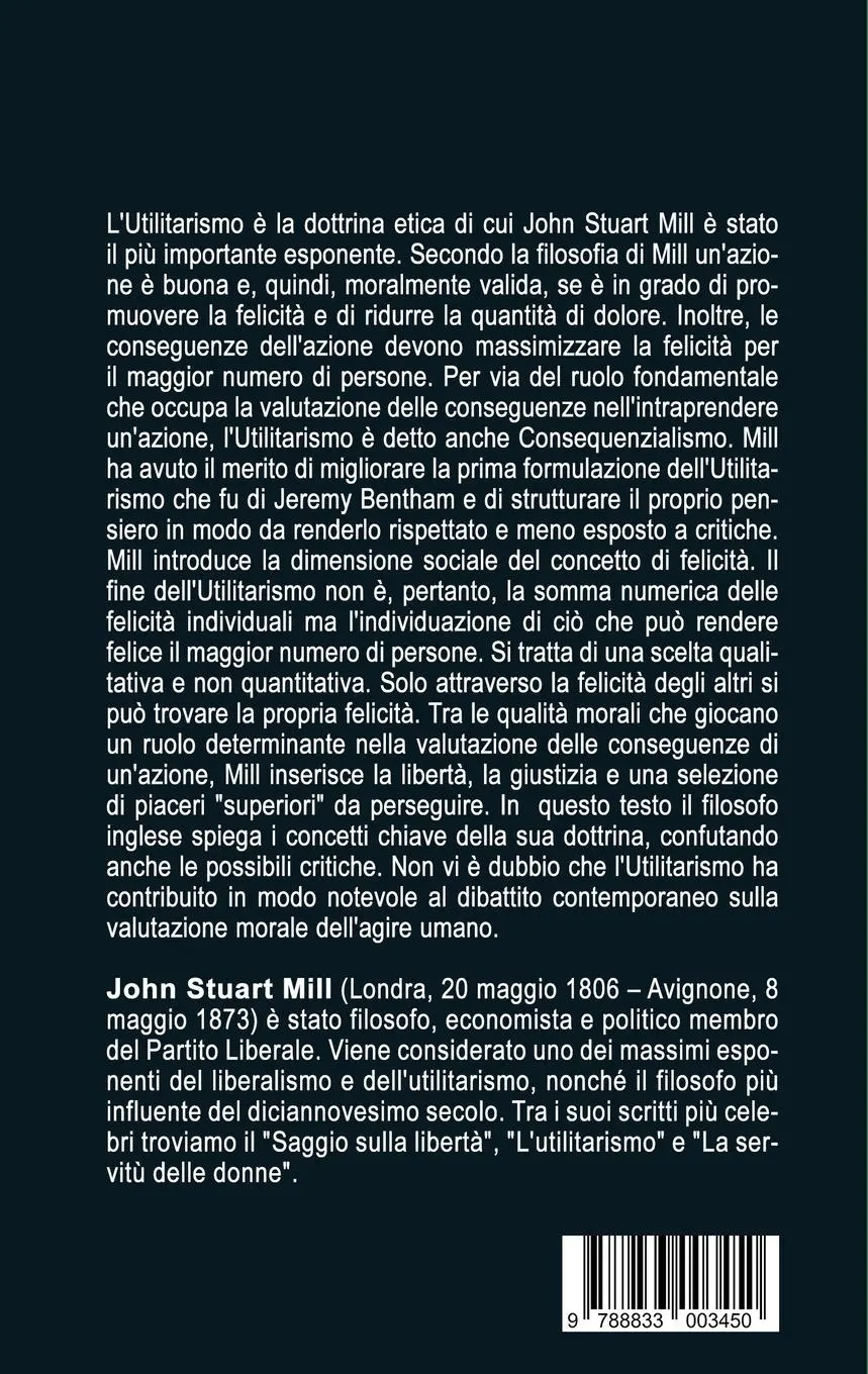 Rückseite: 9788833003450 | L'Utilitarismo | La felicità per il maggior numero di persone | Mill