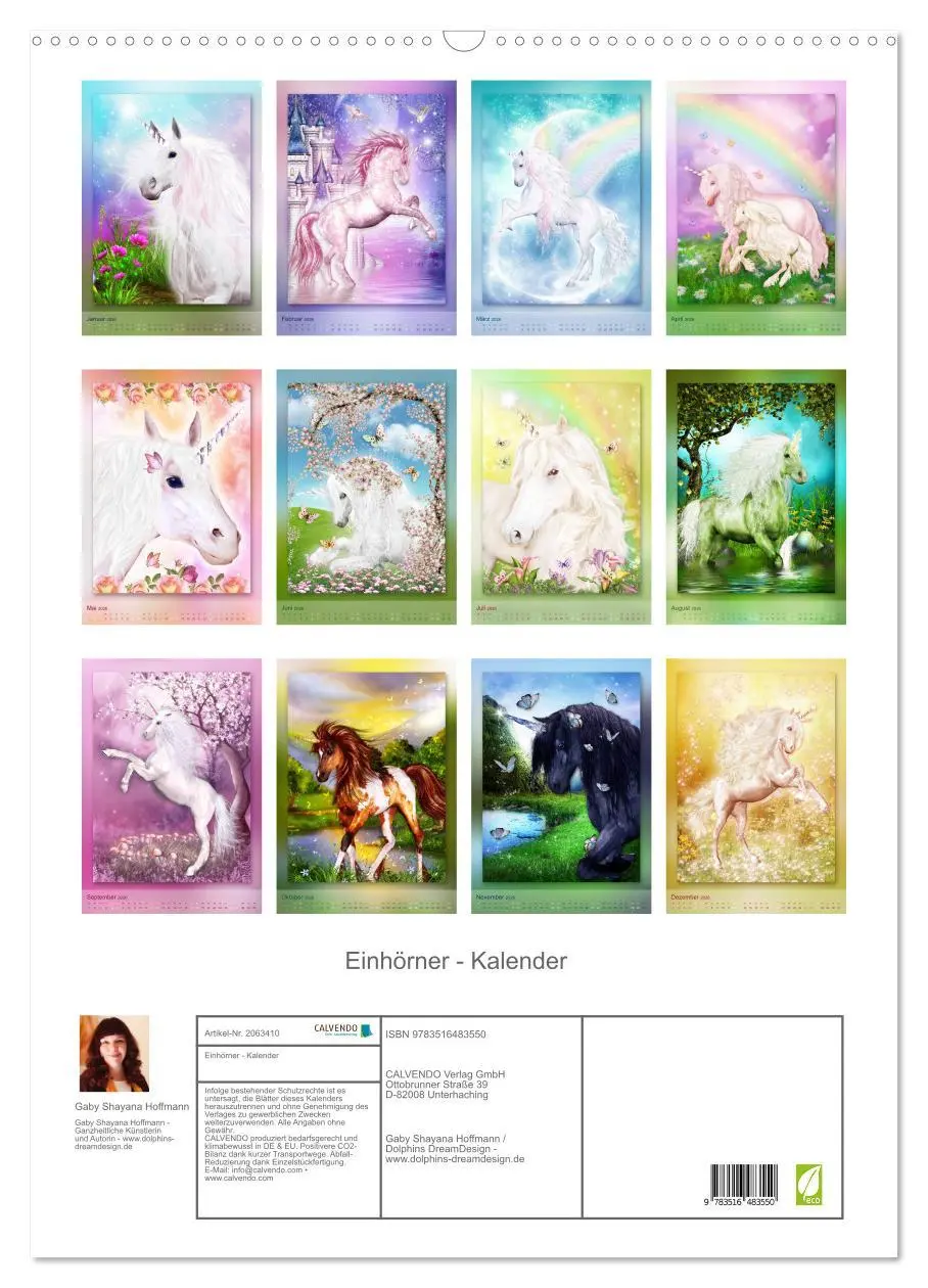 Bild: 9783516483550 | Einhörner - Kalender (Wandkalender 2026 DIN A2 hoch), CALVENDO...