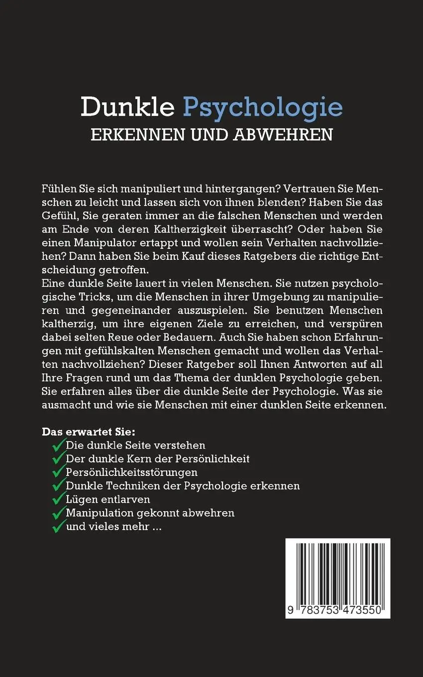 Rückseite: 9783753473550 | Dunkle Psychologie erkennen und abwehren: Wie Sie emotionale...
