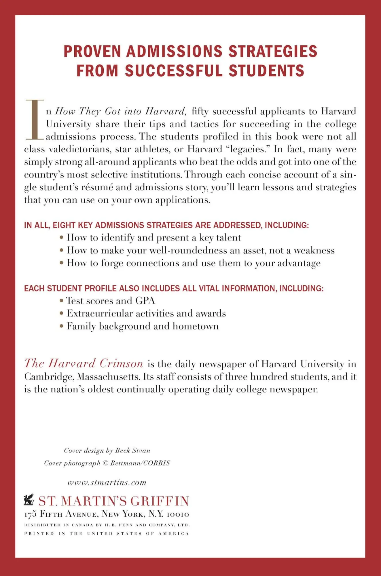 Rückseite: 9780312343750 | How They Got Into Harvard | Staff Of The Harvard Crimson | Taschenbuch