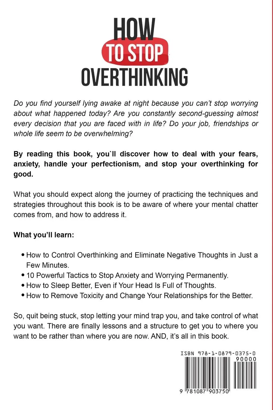 Rückseite: 9781087903750 | How to Stop Overthinking | Chase Hill (u. a.) | Taschenbuch | Englisch