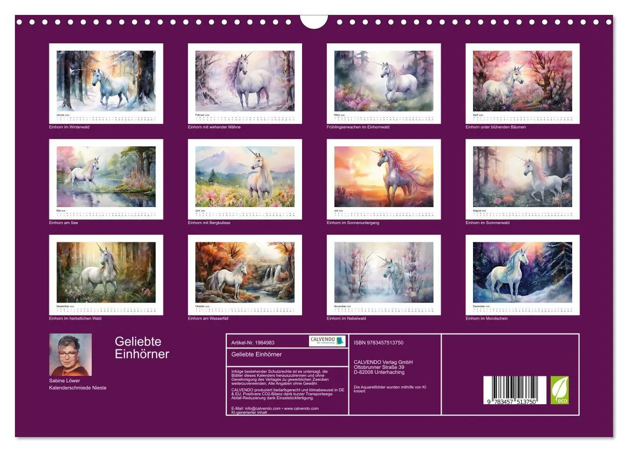 Bild: 9783457513750 | Geliebte Einhörner (Wandkalender 2026 DIN A3 quer), CALVENDO...