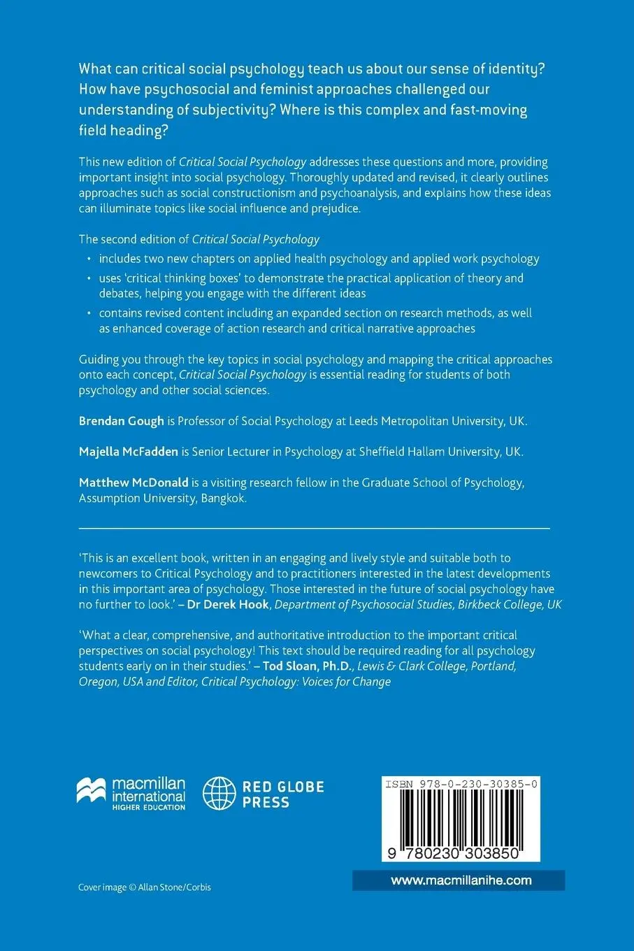 Rückseite: 9780230303850 | Critical Social Psychology | An Introduction | Brendan Gough (u. a.)