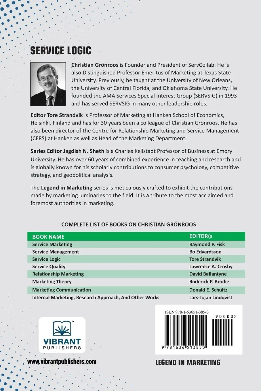 Rückseite: 9781636513850 | Service Logic | Christian Grönroos (u. a.) | Taschenbuch | Englisch