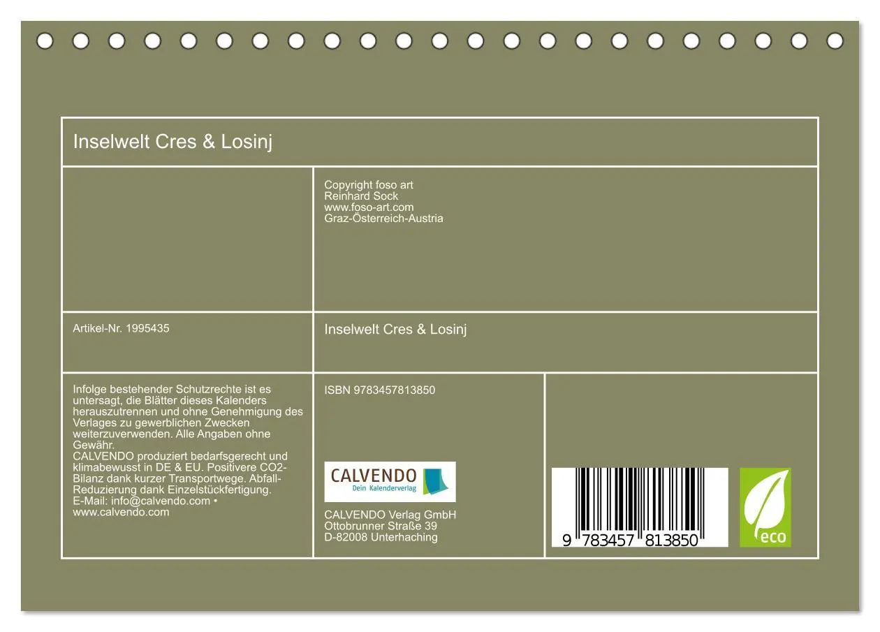 Bild: 9783457813850 | Inselwelt Cres &amp; Losinj (Tischkalender 2026 DIN A5 quer), CALVENDO...
