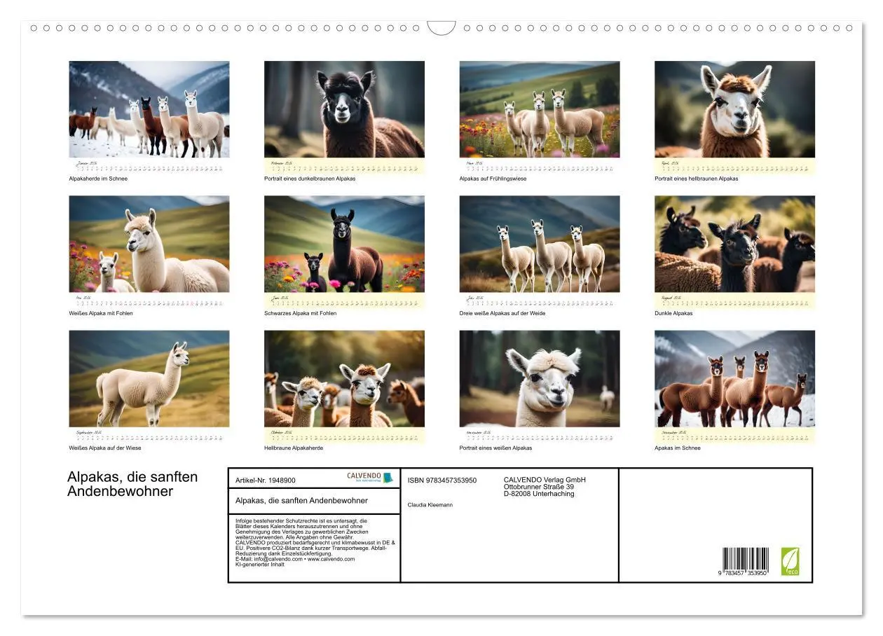 Bild: 9783457353950 | Alpakas, die sanften Andenbewohner (Wandkalender 2026 DIN A2 quer),...