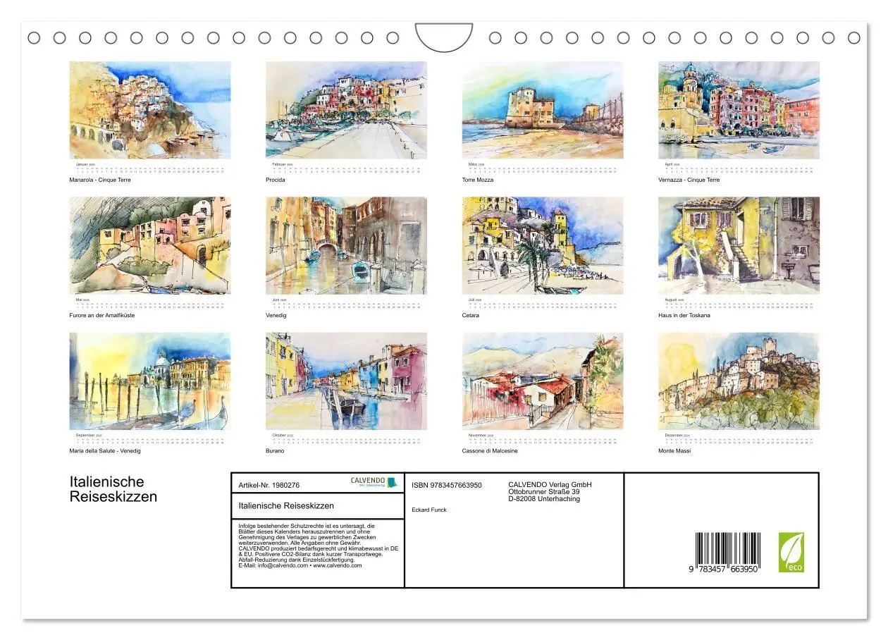 Bild: 9783457663950 | Italienische Reiseskizzen (Wandkalender 2026 DIN A4 quer), CALVENDO...