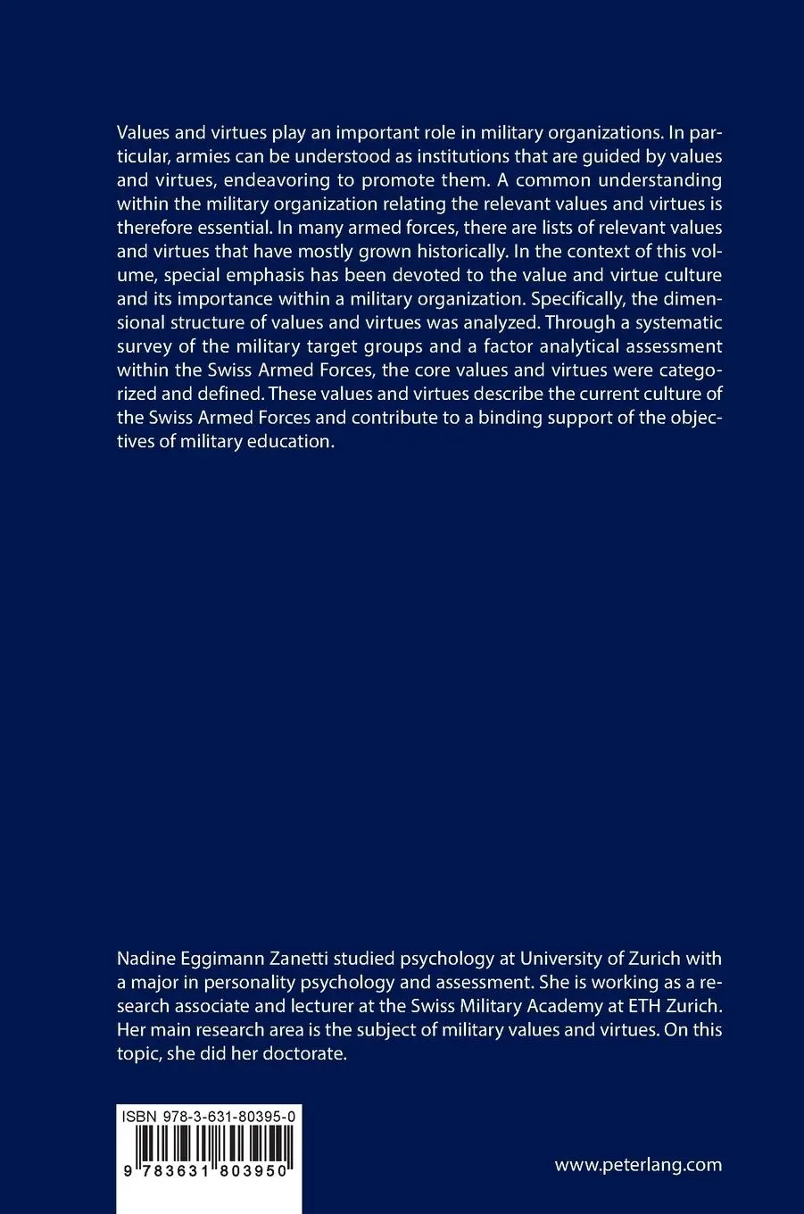 Rückseite: 9783631803950 | Values and Virtues in the Military | Nadine Eggimann Zanetti | Buch