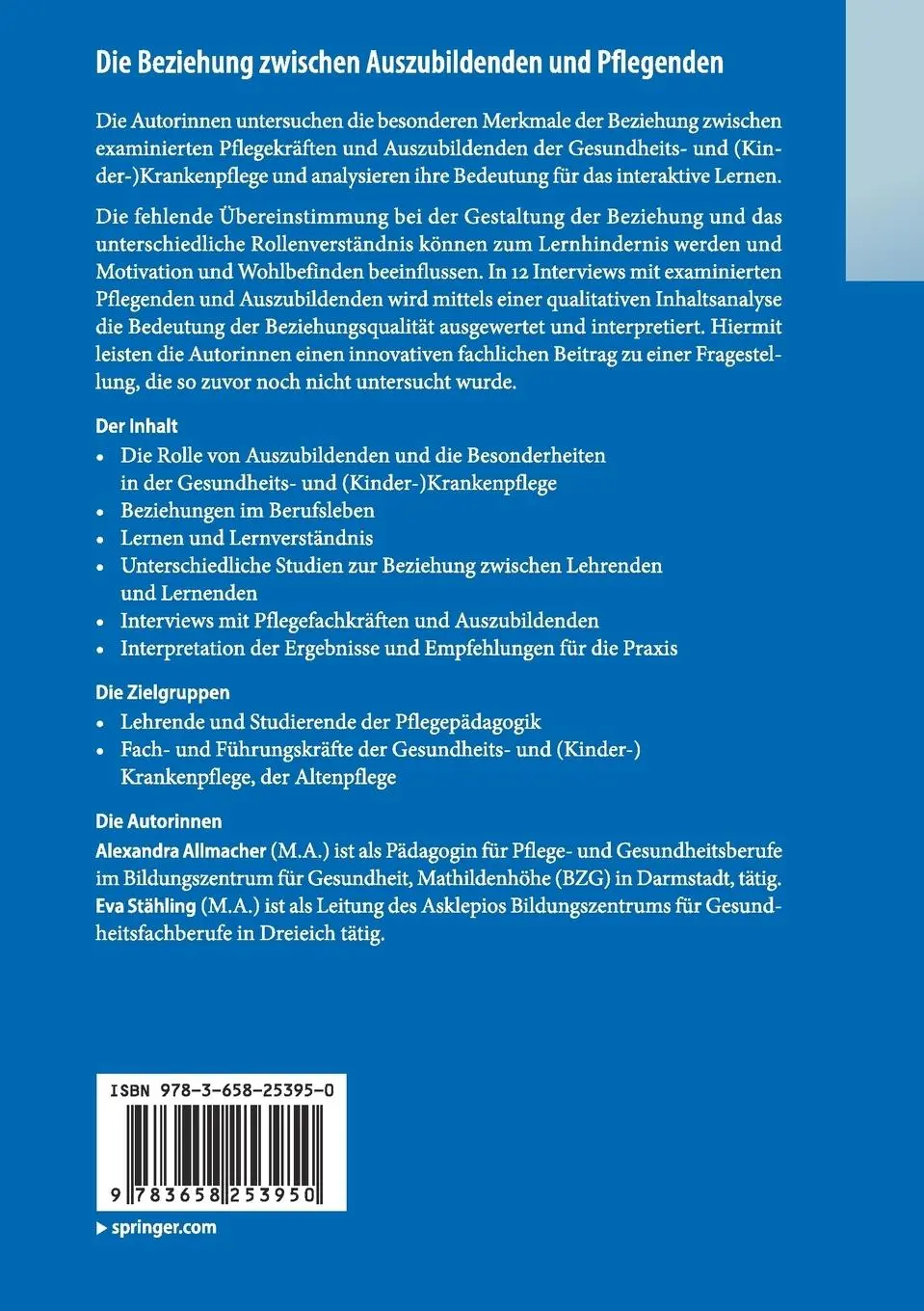 Rückseite: 9783658253950 | Die Beziehung zwischen Auszubildenden und Pflegenden | Taschenbuch