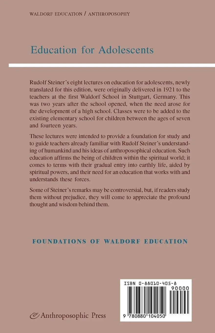Rückseite: 9780880104050 | Education for Adolescents | (Cw 302) | Rudolf Steiner | Taschenbuch