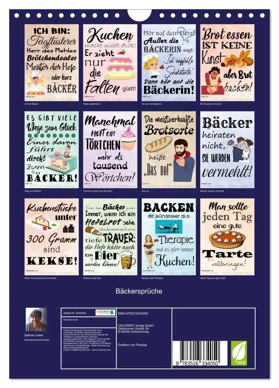 Bild: 9783516334050 | Bäckersprüche (Wandkalender 2026 DIN A4 hoch), CALVENDO Monatskalender