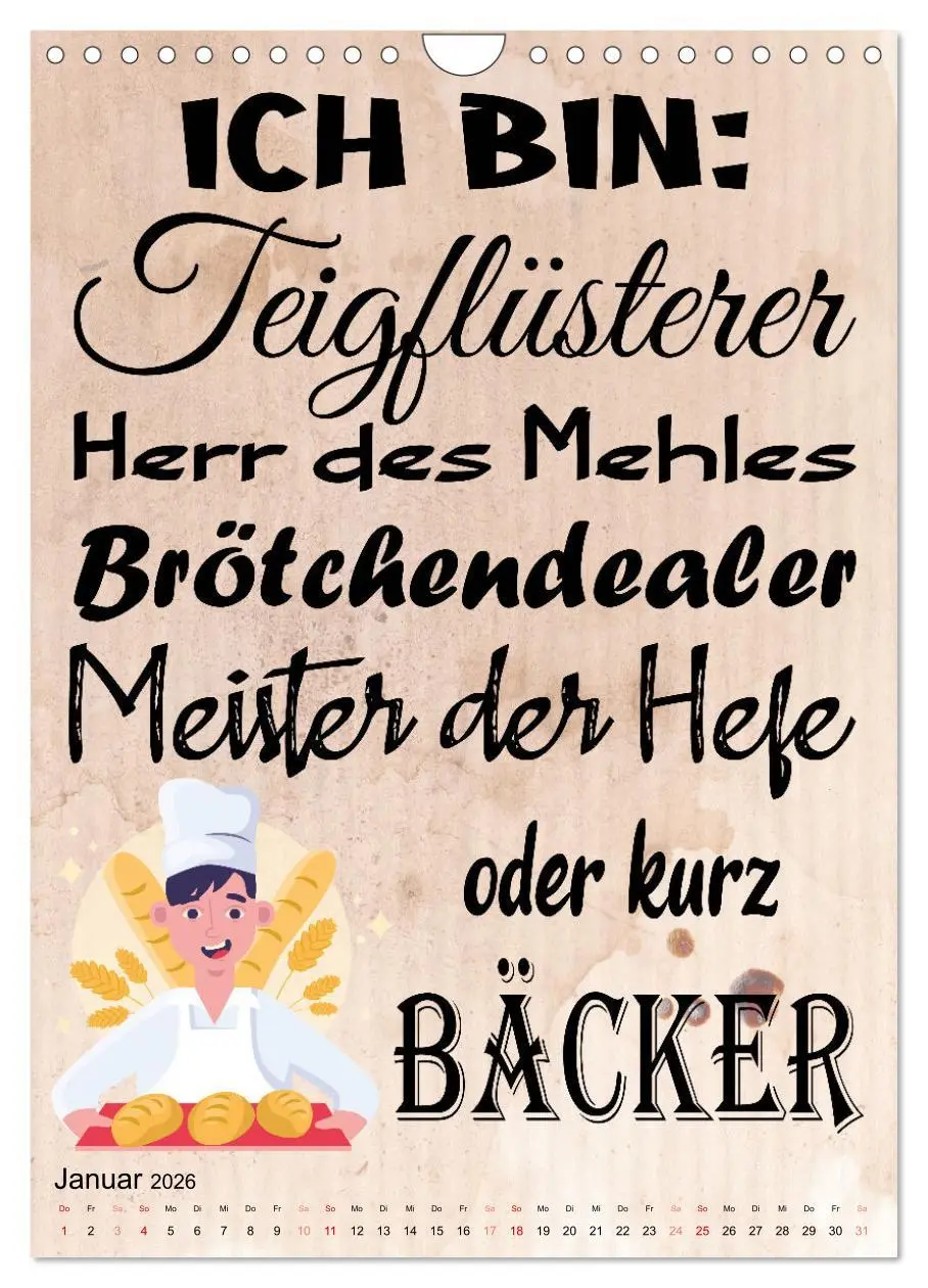 Bild: 9783516334050 | Bäckersprüche (Wandkalender 2026 DIN A4 hoch), CALVENDO Monatskalender