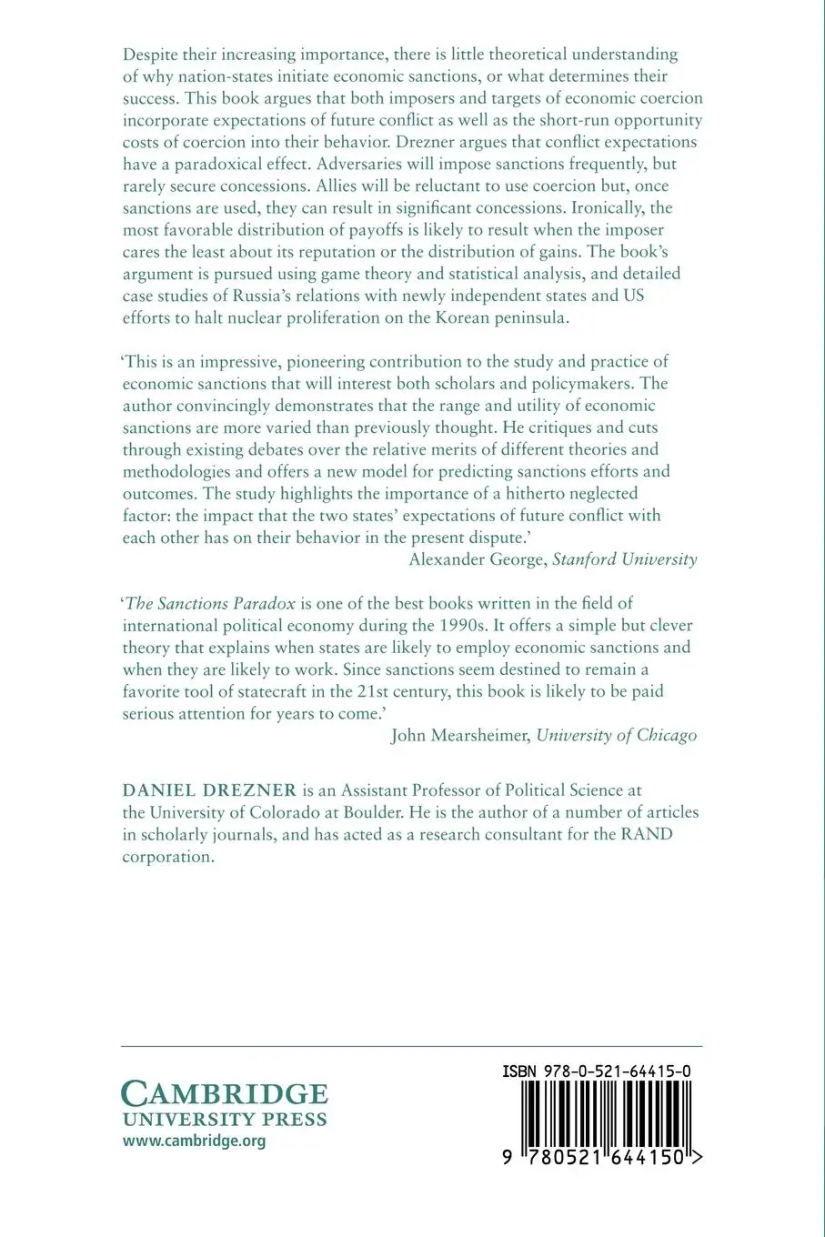 Rückseite: 9780521644150 | The Sanctions Paradox | Daniel W. Drezner (u. a.) | Taschenbuch | 2009