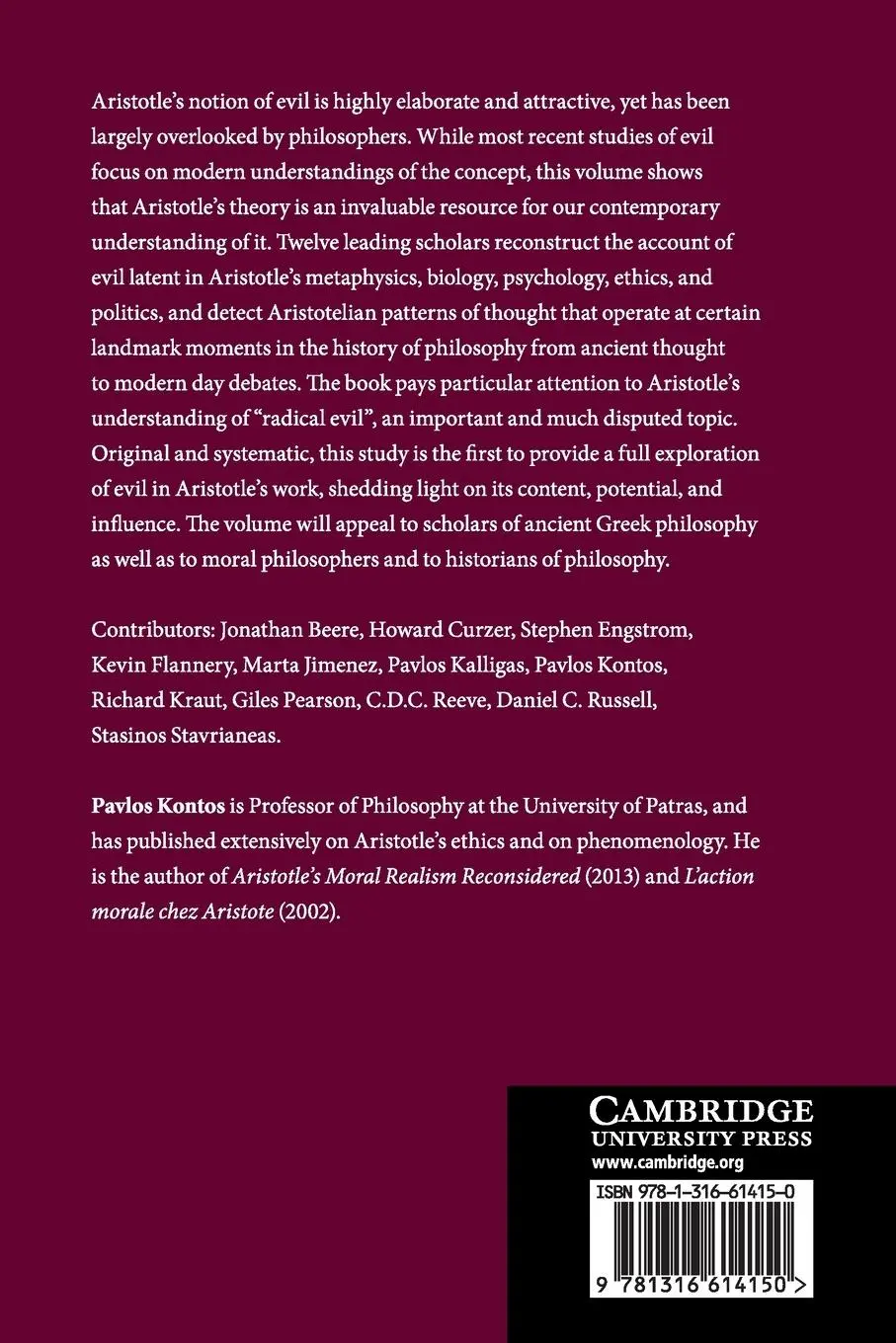 Rückseite: 9781316614150 | Evil in Aristotle | Pavlos Kontos | Taschenbuch | Englisch | 2020