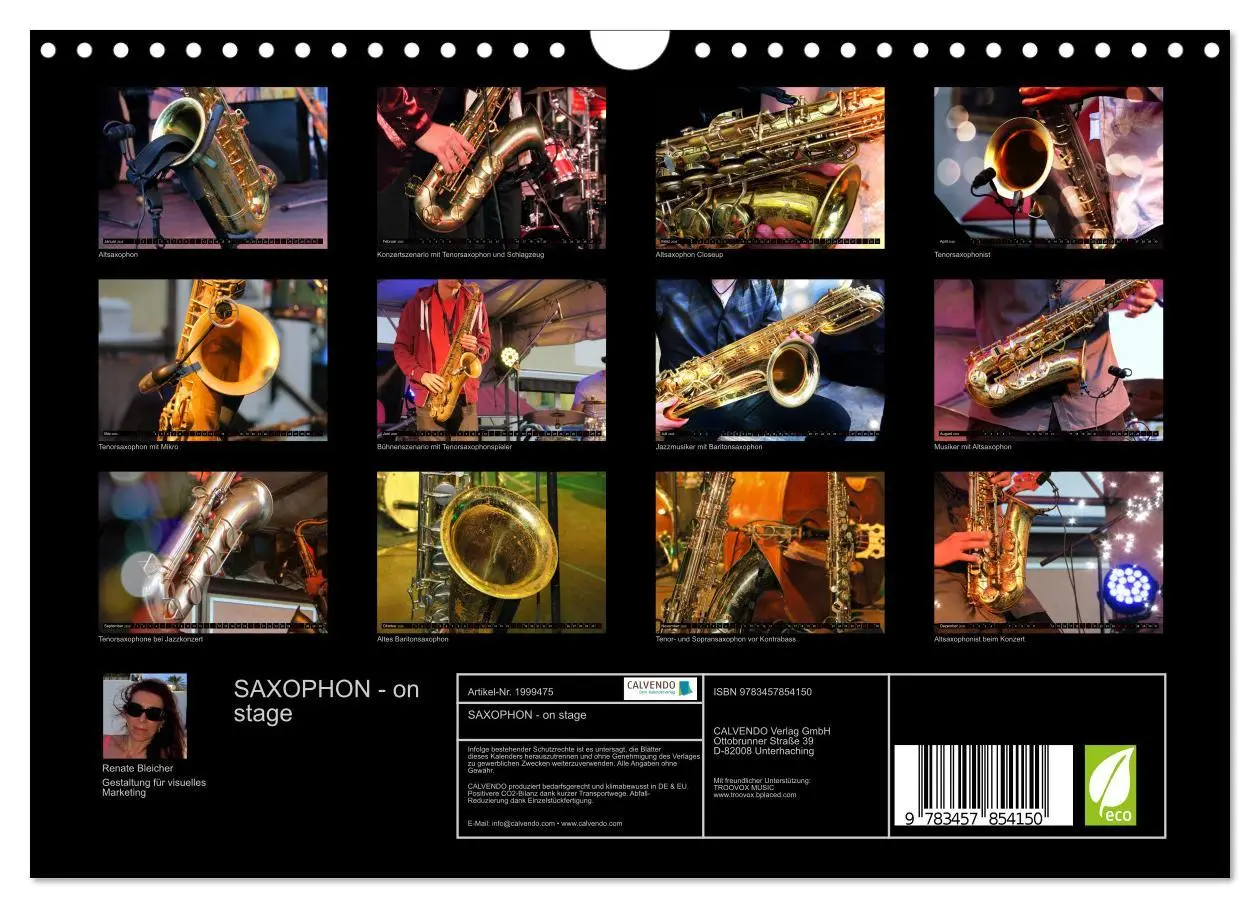 Bild: 9783457854150 | SAXOPHON - on stage (Wandkalender 2026 DIN A4 quer), CALVENDO...