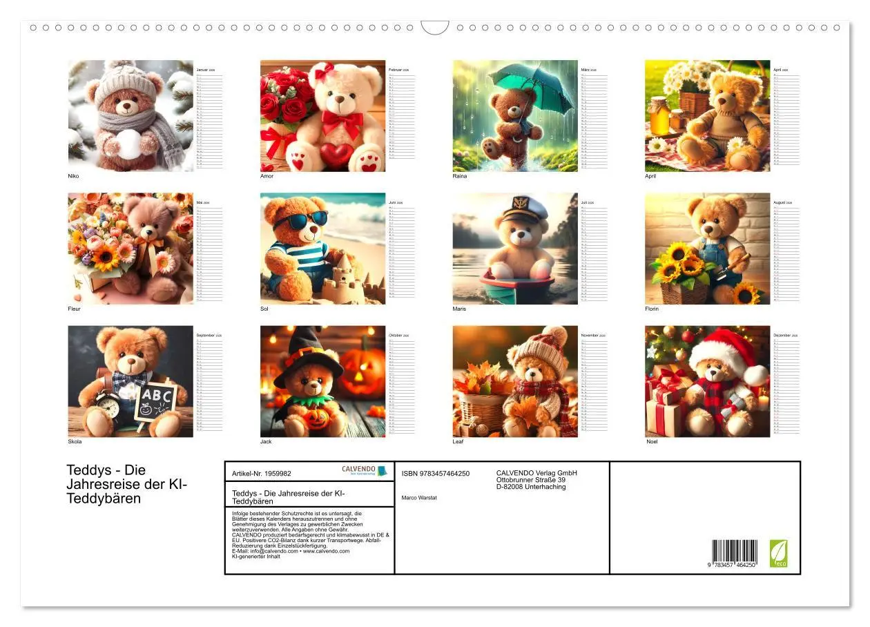 Bild: 9783457464250 | Teddys - Die Jahresreise der KI-Teddybären (Wandkalender 2026 DIN...