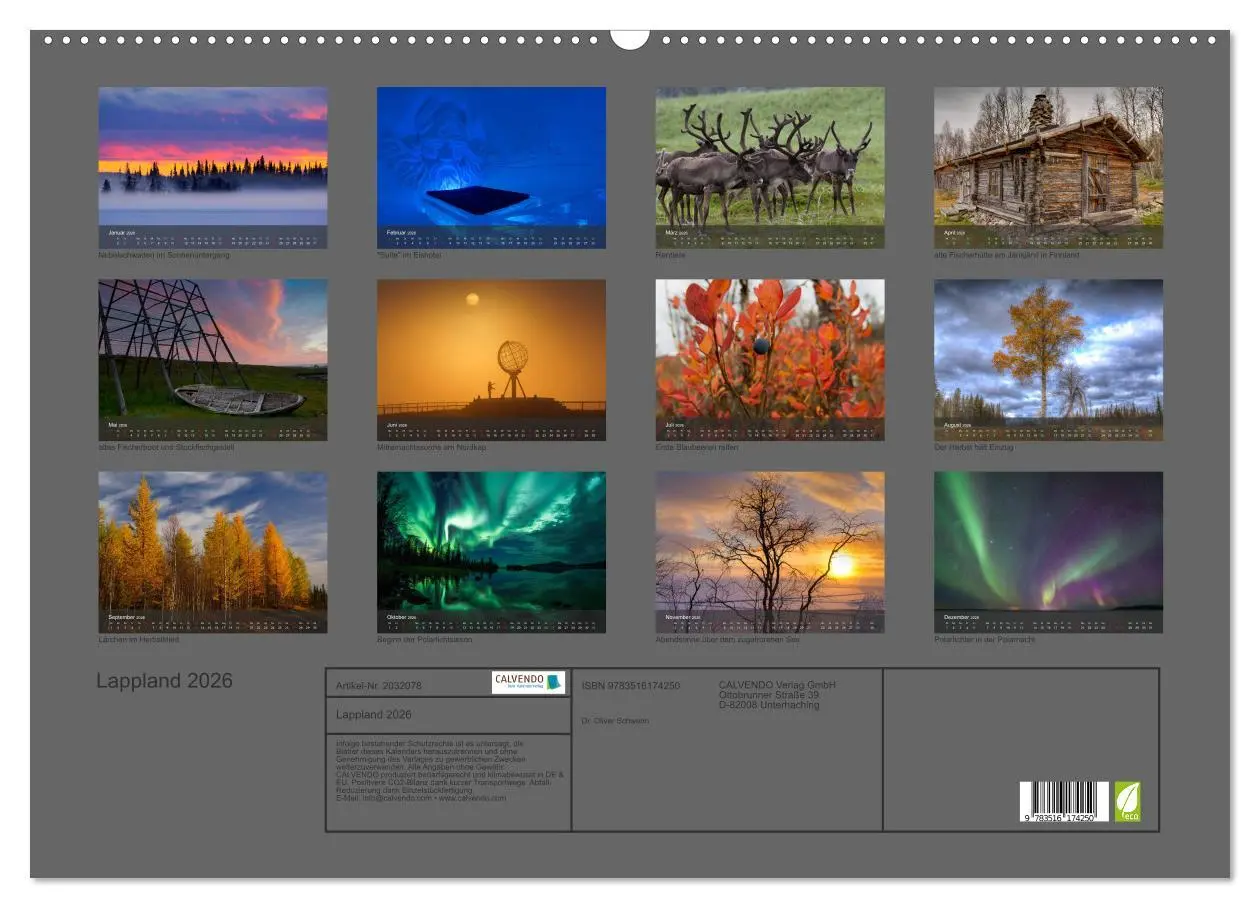 Bild: 9783516174250 | Lappland 2026 (Wandkalender 2026 DIN A2 quer), CALVENDO Monatskalender