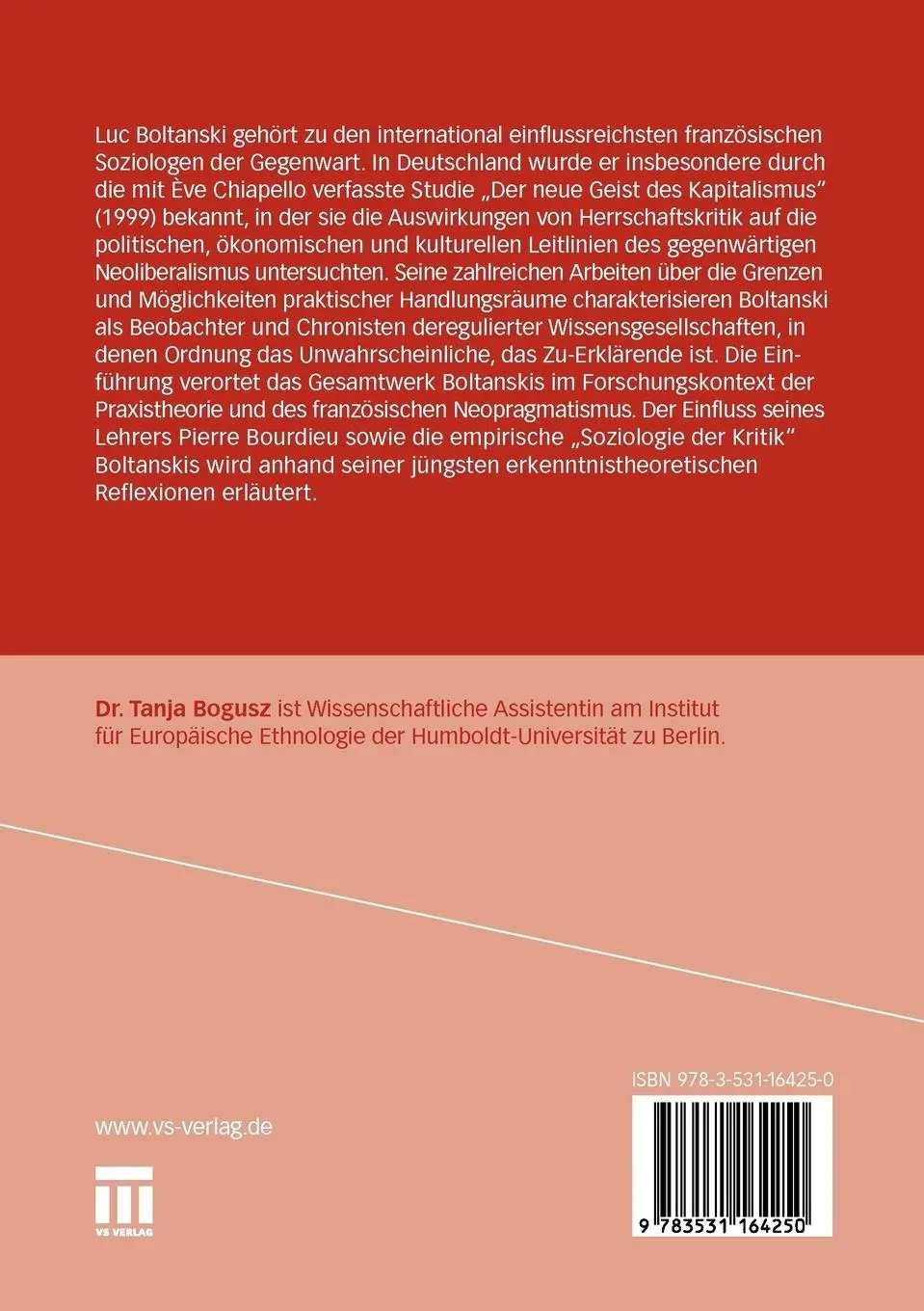 Rückseite: 9783531164250 | Zur Aktualität von Luc Boltanski | Einleitung in sein Werk | Bogusz