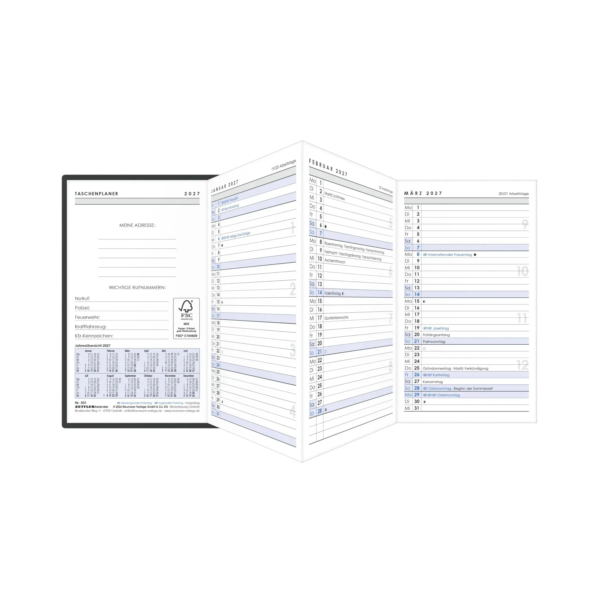 Bild: 4069095014350 | Taschenplaner Leporello schwarz 2027 | Neumann Verlage GmbH &amp; Co KG