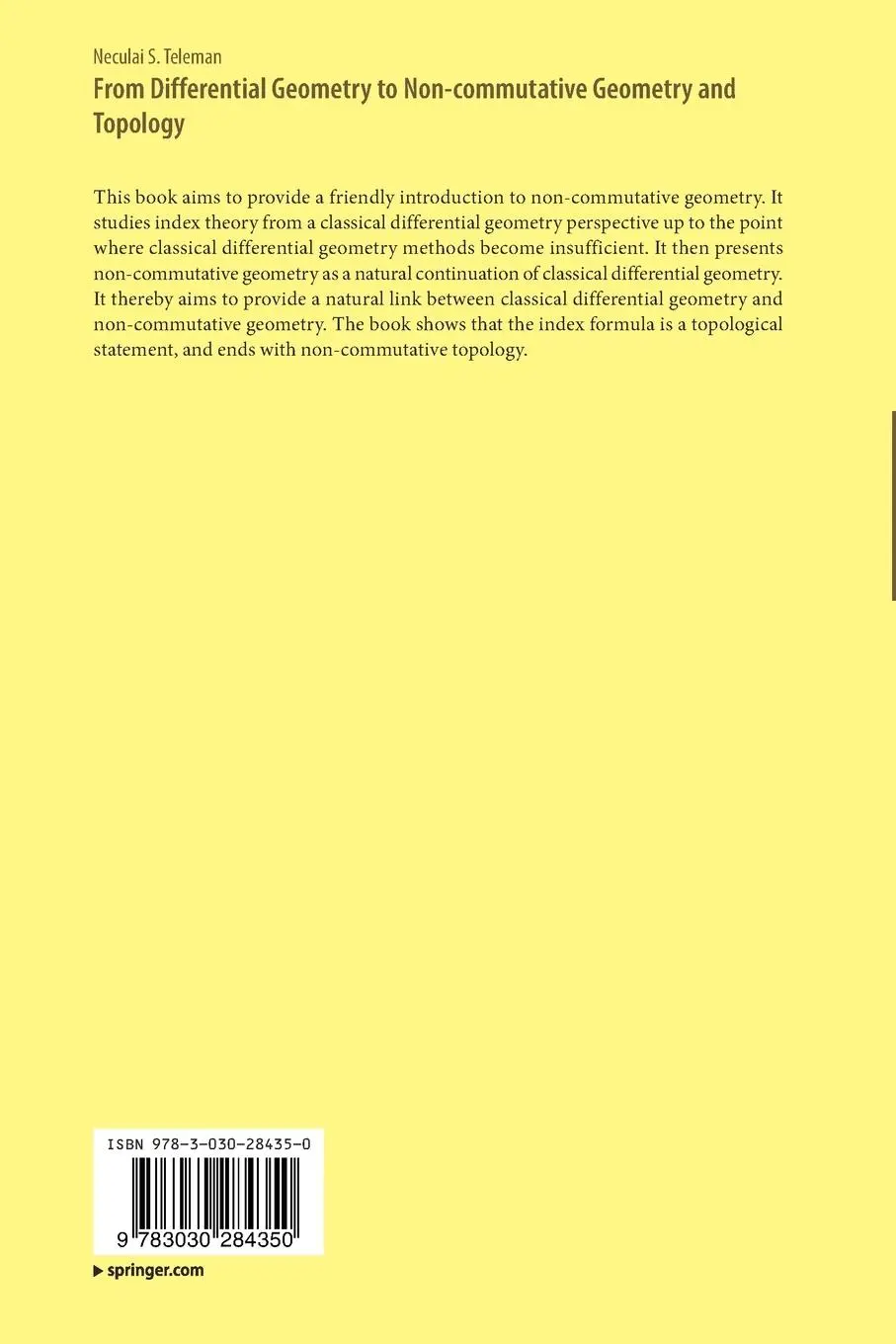 Rückseite: 9783030284350 | From Differential Geometry to Non-commutative Geometry and Topology