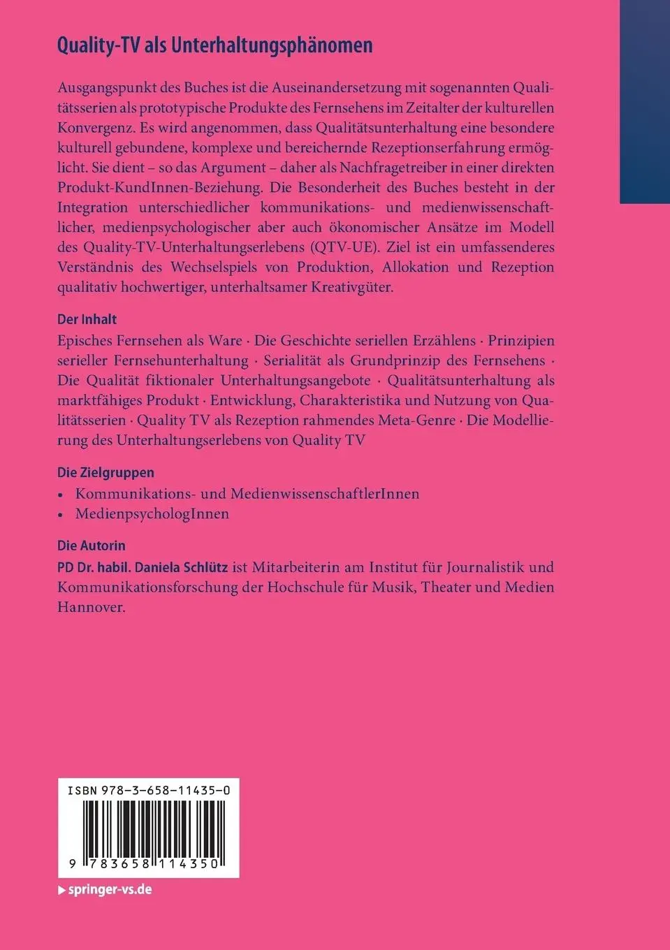 Rückseite: 9783658114350 | Quality-TV als Unterhaltungsphänomen | Daniela Schlütz | Taschenbuch