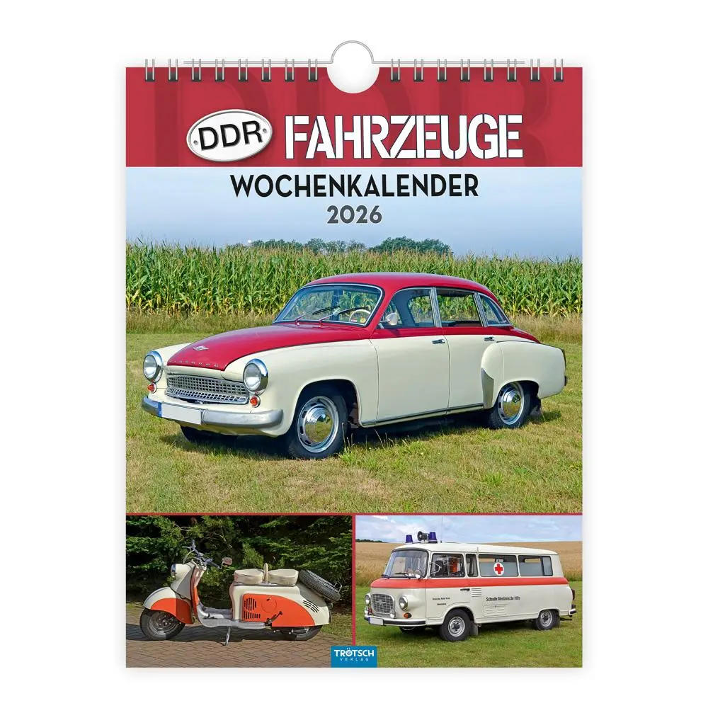 Cover: 9783988024350 | Trötsch Wochenkalender zum Hängen DDR-Fahrzeuge 2026 | Wandkalender